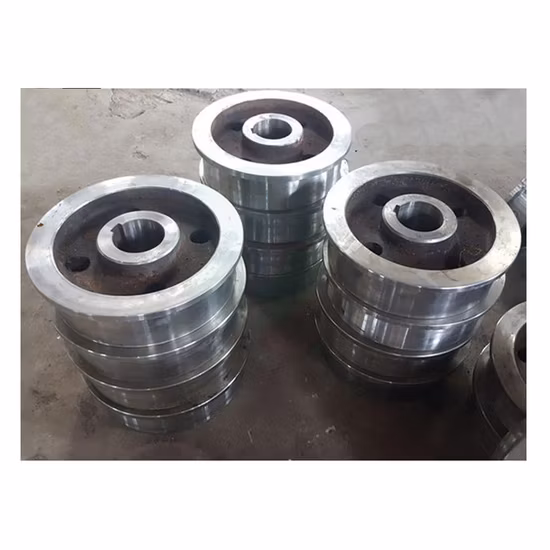 Rueda de carril de acero de aleación de alta resistencia forjada personalizada Densen para vagón sobre vía, rueda de grúa pórtico de carril de acero forjado