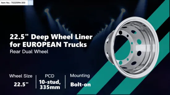 Cubierta de rueda profunda de acero inoxidable T304 de 22,5 x 9 para rueda doble trasera, embellecedor de rueda de 22,5, simulador de rueda de camión, para camión Ford/Mercedes/Toyota, ajuste universal